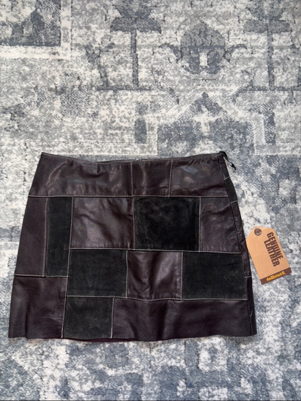 NWT Dollhouse Brown Patchwork Leather Mini Skirt